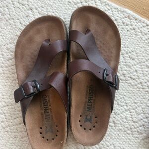 Mephisto Dark Brown Leather Slip-On Sandals